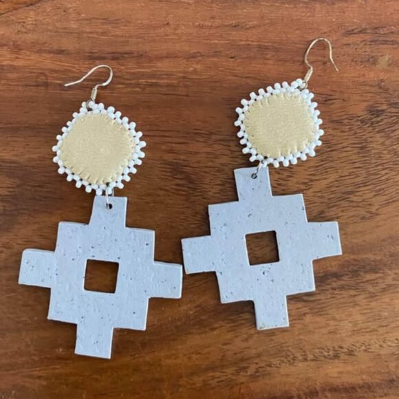 Indigenous Made Beaded Earrings - Deer Hide, Polymer Clay, Glass Beads - Picture 2 of 2